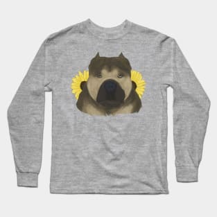 Sable American Bully with Sunflowers Long Sleeve T-Shirt